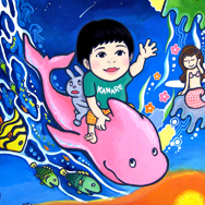 ご友人のお子様の誕生日祝いにご依頼頂きました。動物と、宇宙のファンタジックな似顔絵になりました。