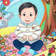 お子様の誕生日祝いにご依頼頂きました。お花と森のイメージで描かせて頂きました。