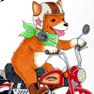 バイク（モンキー）と愛犬（コーギー）のコラボレーションで描かせて頂きました。